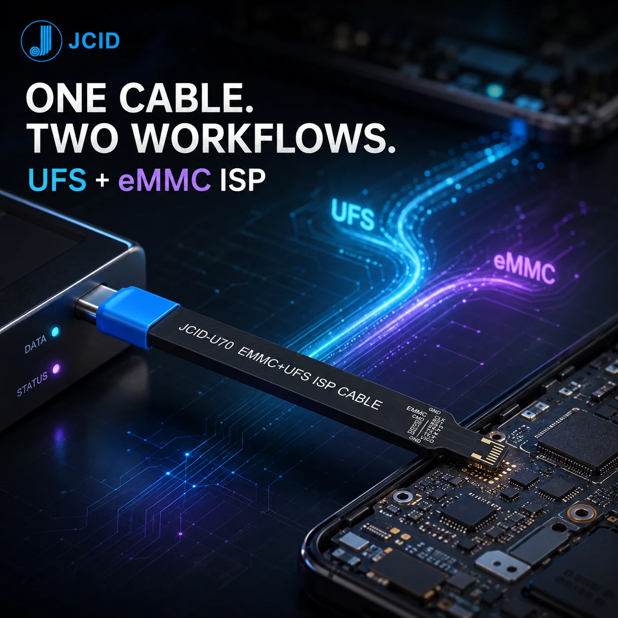 JCID U70 Dual Protocol UFS eMMC ISP Read Write Cable for NAND Programmer Motherboard Repair
