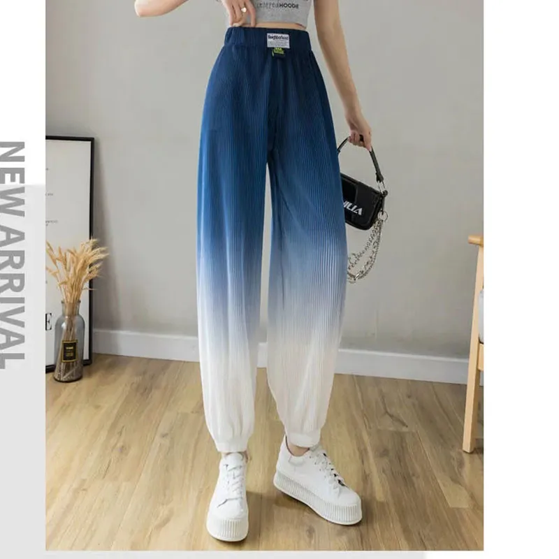 High Waist Gradually Change Color Fashionable Ice Silk Sag Mop Summer New Loose Thin Wide Leg Harlan Women's Casual Pants