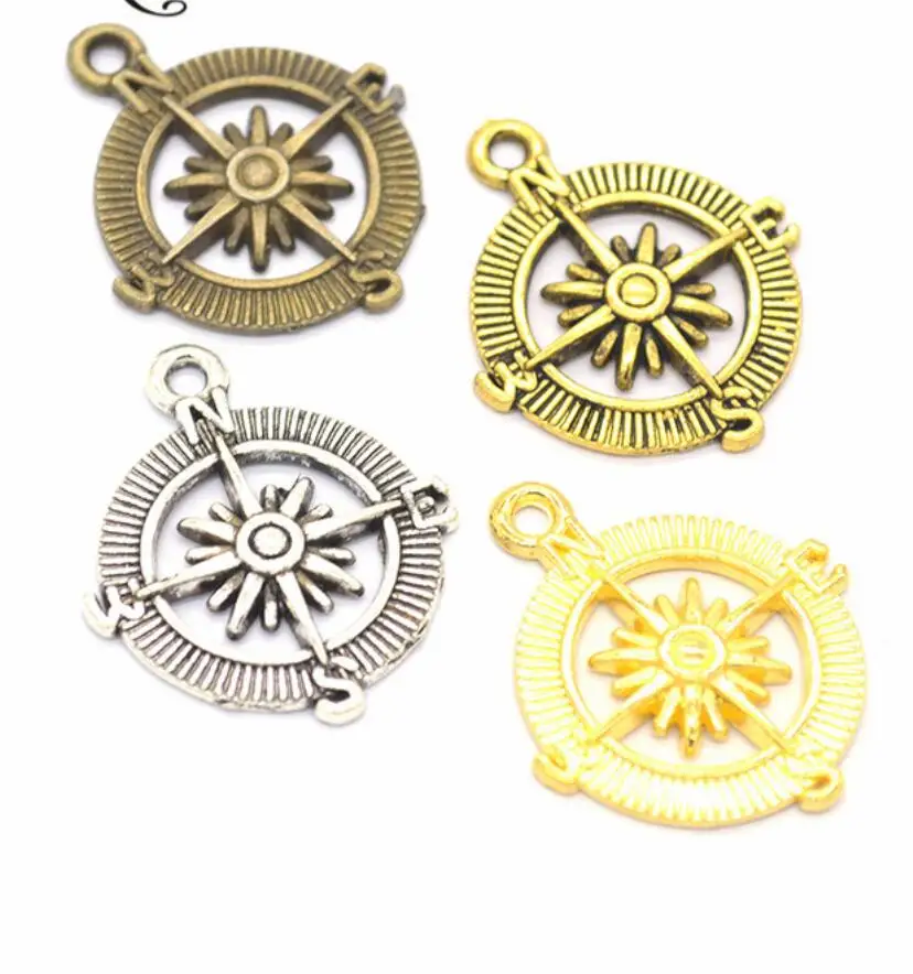 

80pcs Antique Silver Plated compass Charms Metal Pendants for Jewelry Making DIY Handmade Craft 26*22mm F0210