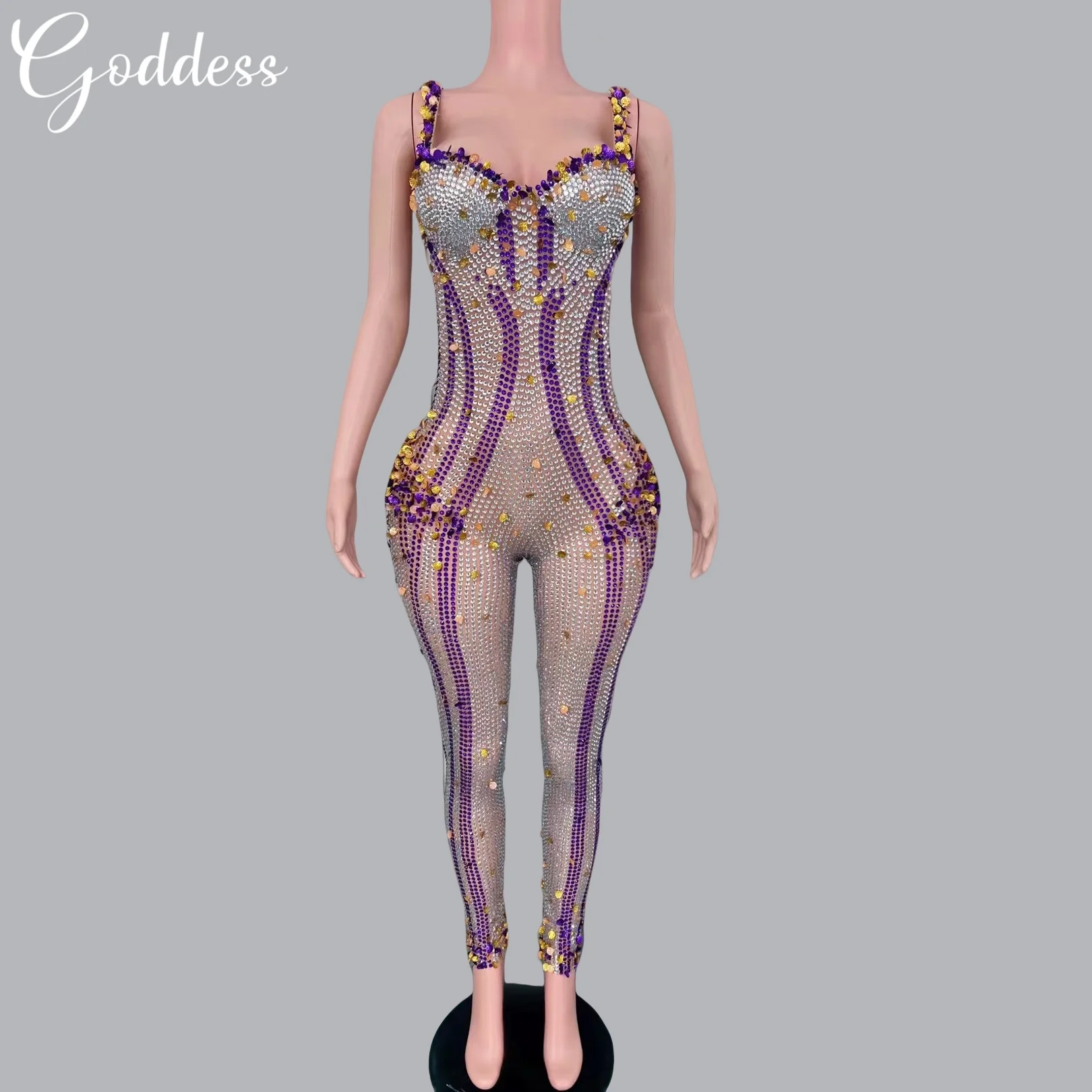 

Gorgeous Rhinestone Fancy Bodycon Jumpsuit Club Stage Performance Shell Jumpsuit Christmas Party Banquet Bar Dance Sexy Jumpsuit