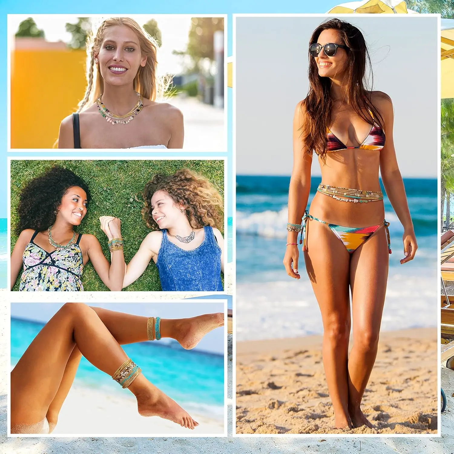 7 pièces perles de taille pour femmes bijoux perles de ventre chaînes été plage africaine Bikini corps chaînes de ventre bijoux