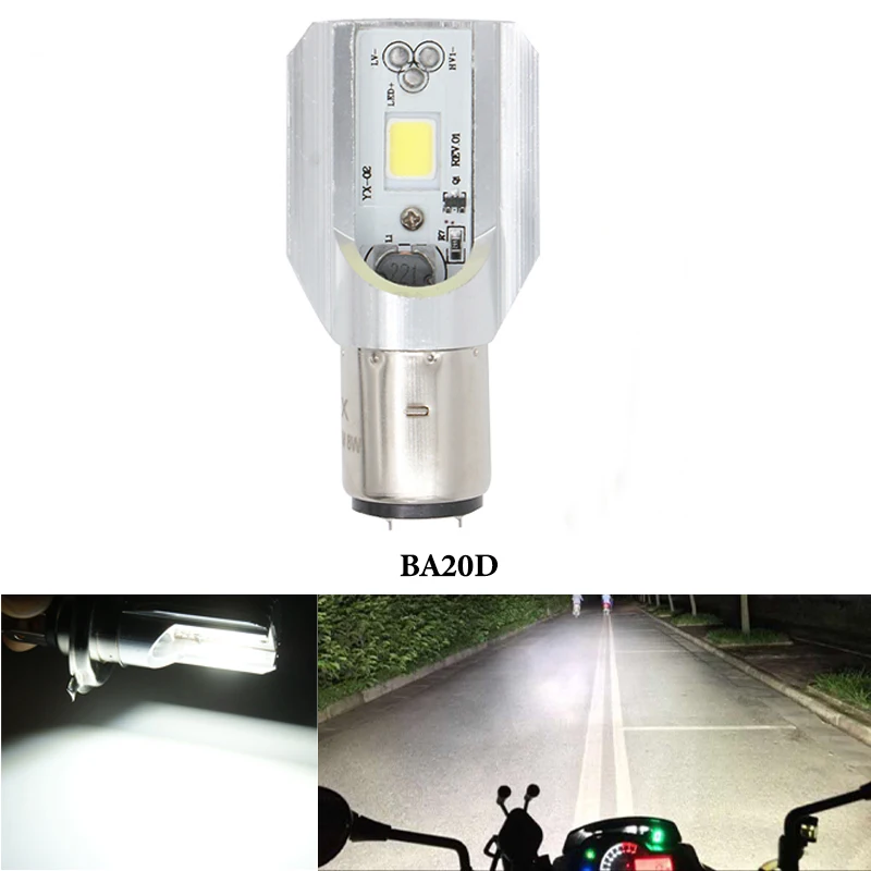 1PCS BA20D H6 LED Bulbs Motorcycle LED Headlight Bulbs COB Chip 6000k White High Low Beam DRL Driving Lights Scooter Spotlight
