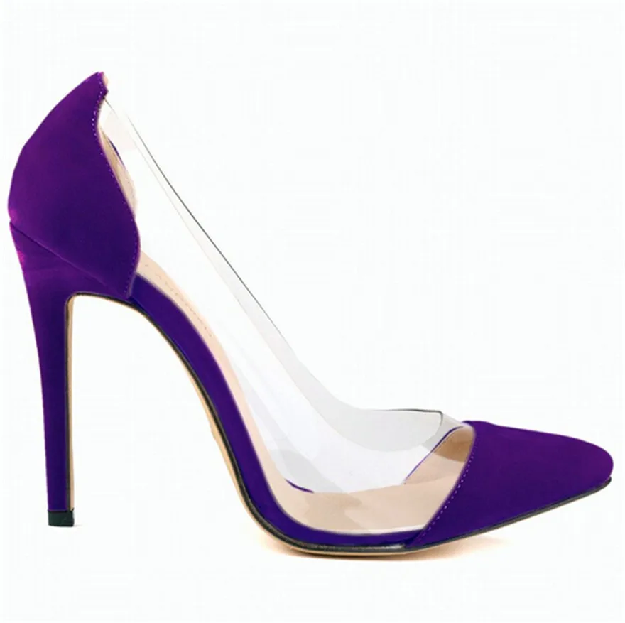 Nieuwe Collectie Soft Leather Ondiepe Vrouwen Pompen Sexy Side Transparante PU Wees Teen Hoge Hakken Schoenen Mode vrouwen Bruiloft schoenen