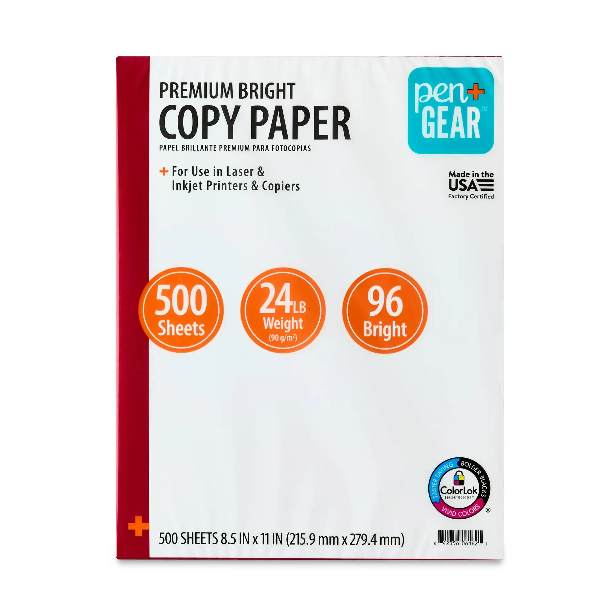 

Pen+Gear Premium Bright Paper, 8.5" x 11", 96 Bright, White, 24 lb., 1 Ream (500 Sheets)