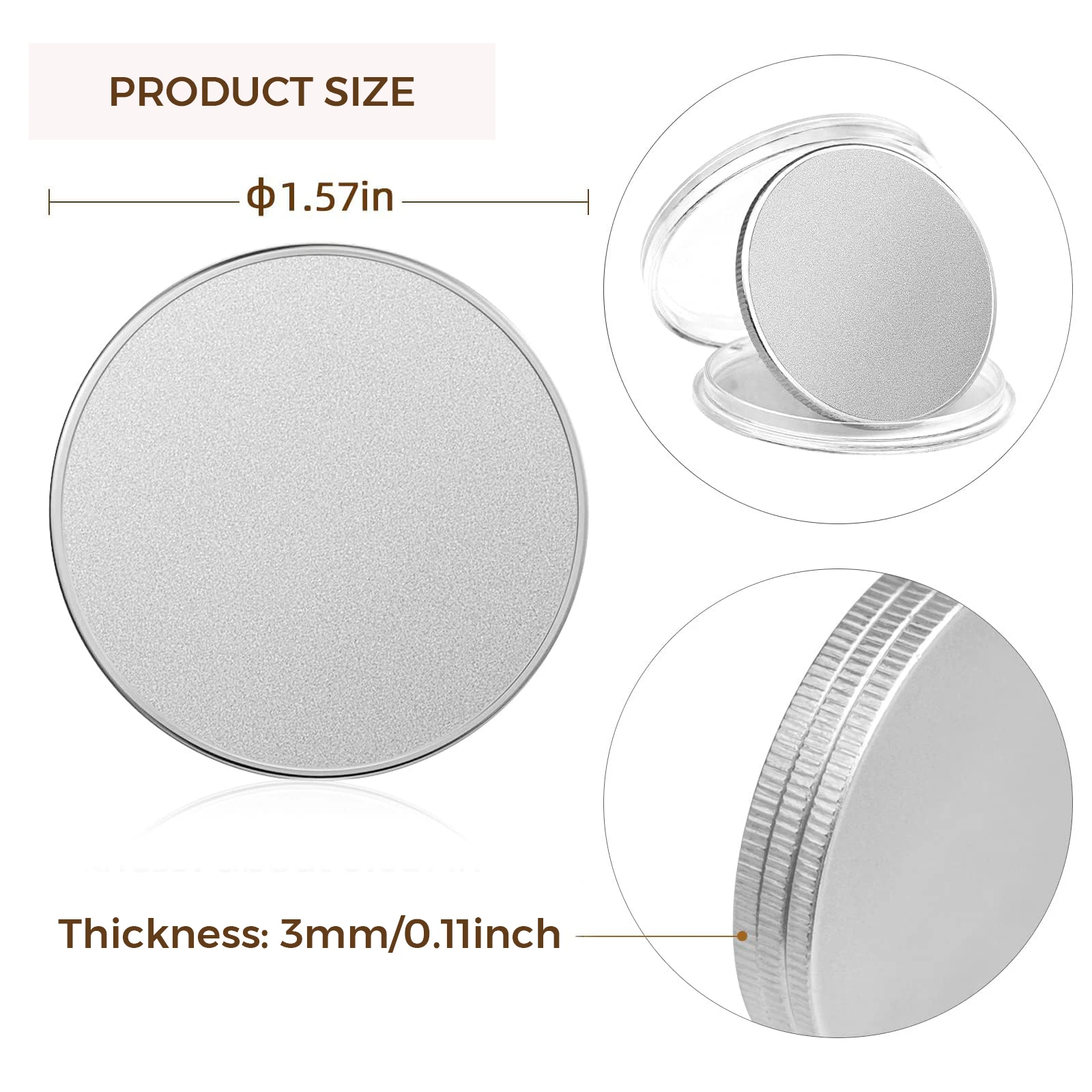 Engraving Blanks Coins Solid Brass/Zinc Alloy Silver Plated 40mm Diameter with Protection Box for DIY Crafts Engraving