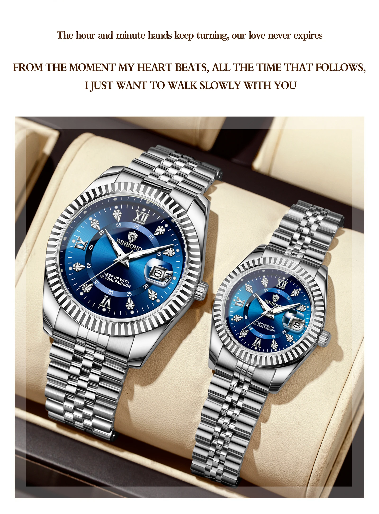 BINBOND Original Couple's Quartz Watches Luminous Waterproof Men's Women's Watch Mujer Reloj Ofertas Hoy Relogios Casal