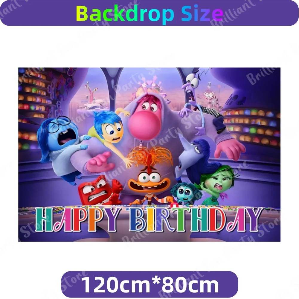 66Pcs Disney Inside Out 2 Birthday Decoration Party Latex Balloon Banner Cake Topper Backdrop Tablecloth Supplies Kids Gift Set