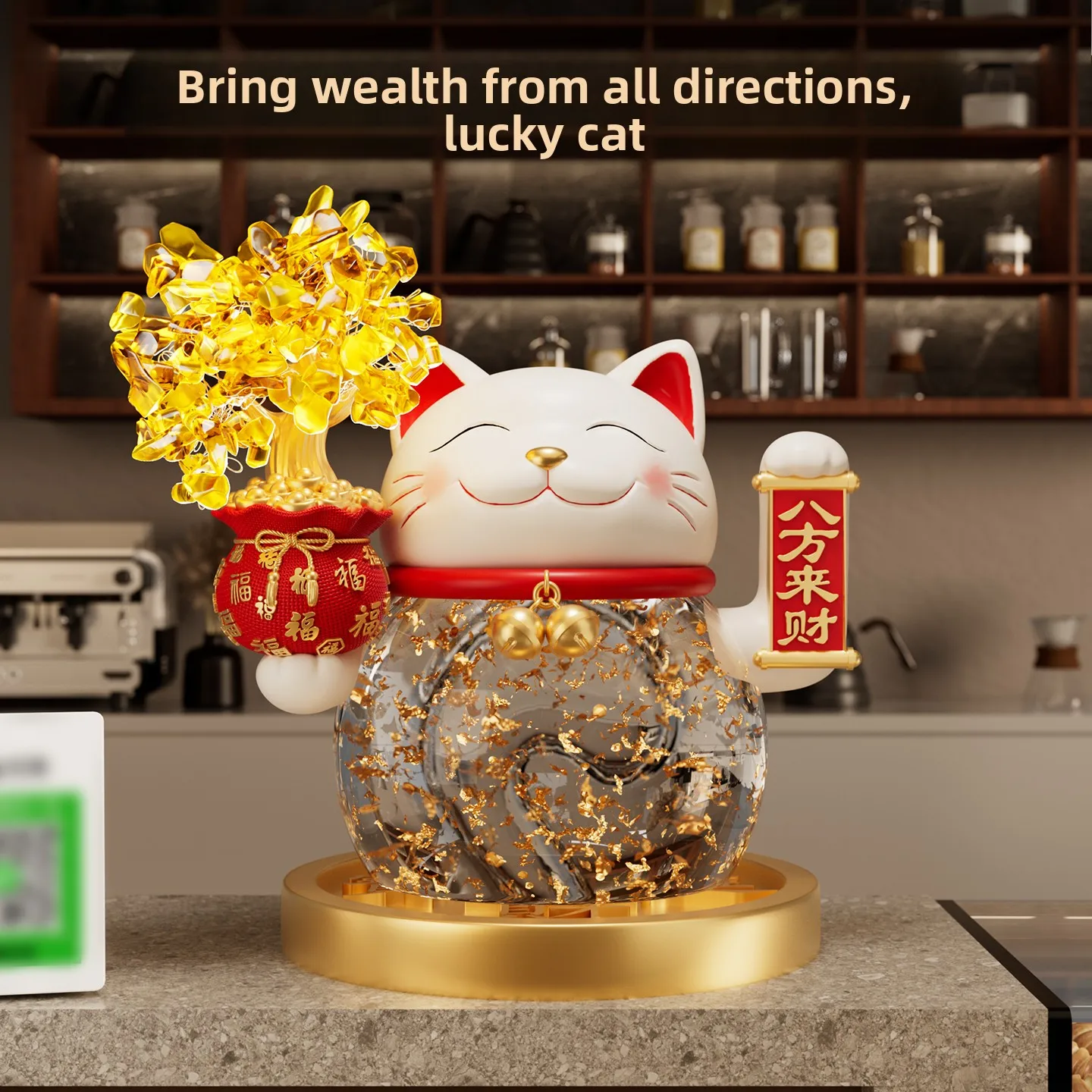 LMM Wealth Comes Transparent Gold Foil Lucky Cat Ornament Money Tree Living Room Store Opening Gift