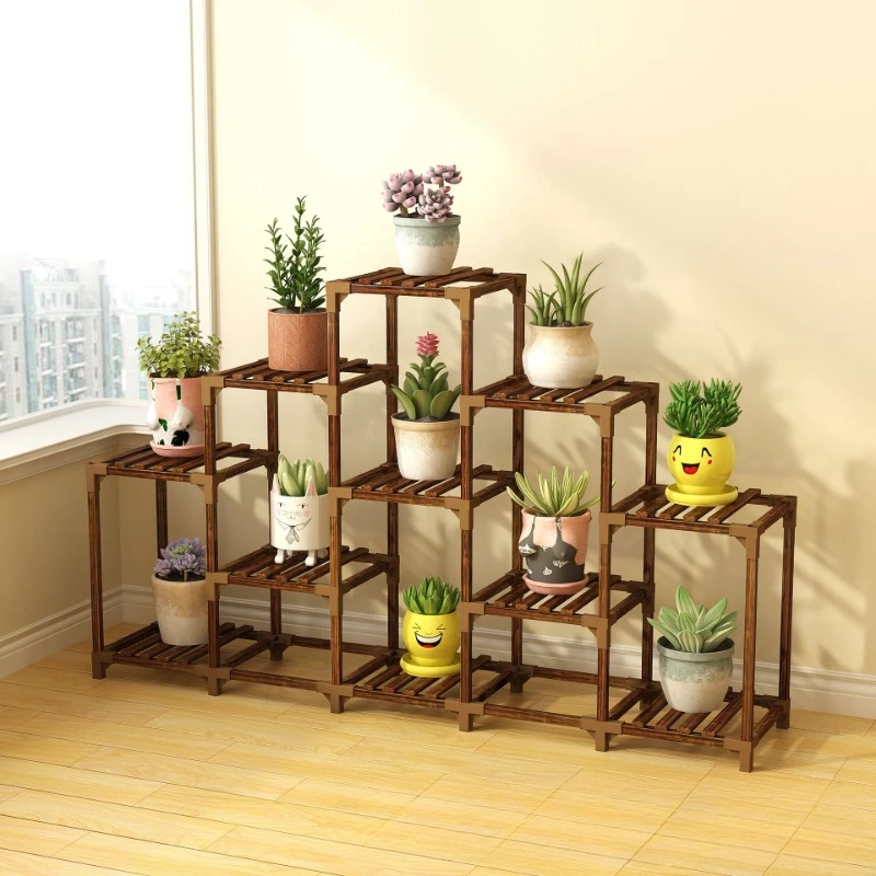 Solid wood minimalist stable balconysucculent storage shelf  multi-layer flower pot rack waterproof green bonsai trellis