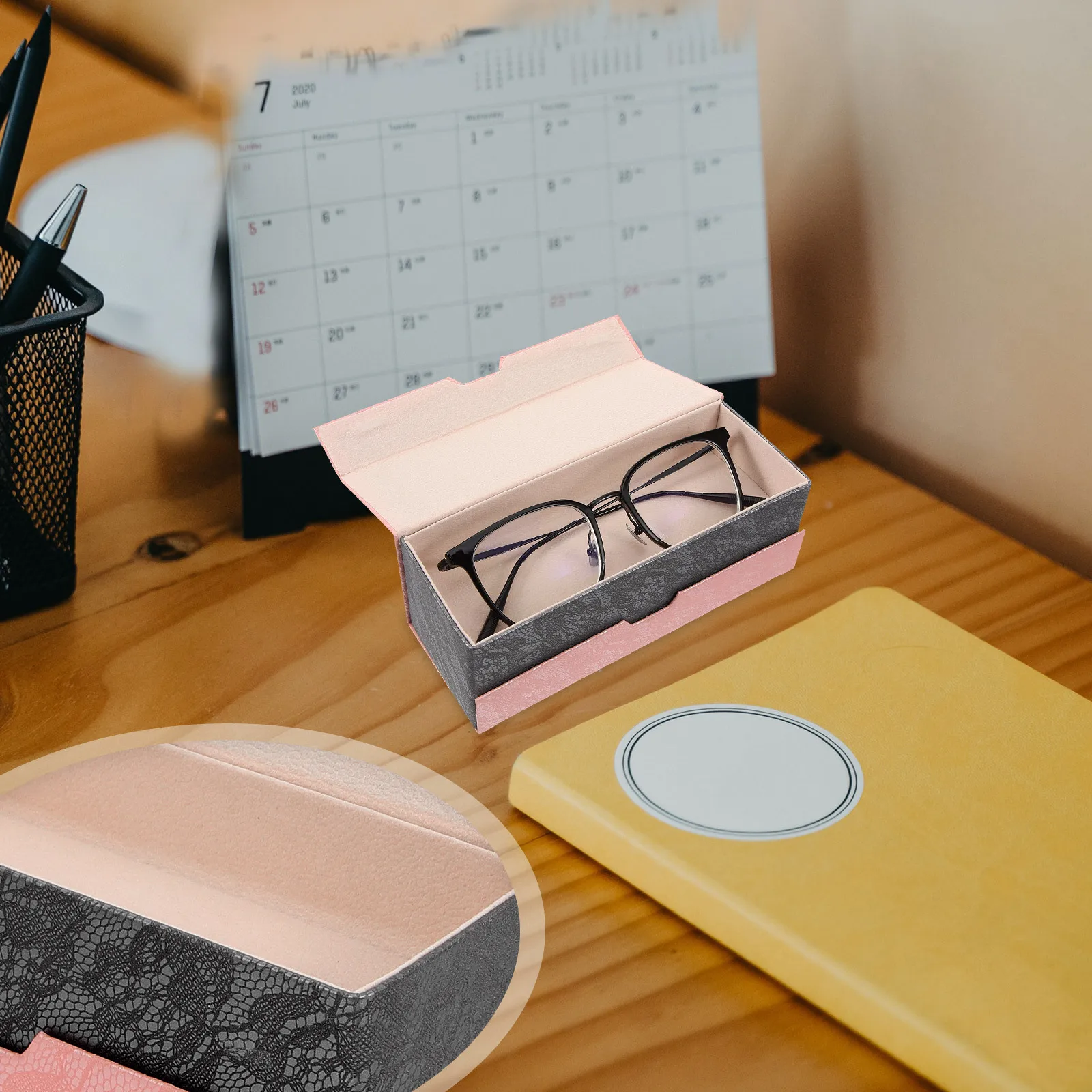 

Fashion Sunglasses Case Double Layer Fabric Eyeglasses Storage Box Slim Protective Eyewear Case For All Sizes Pink