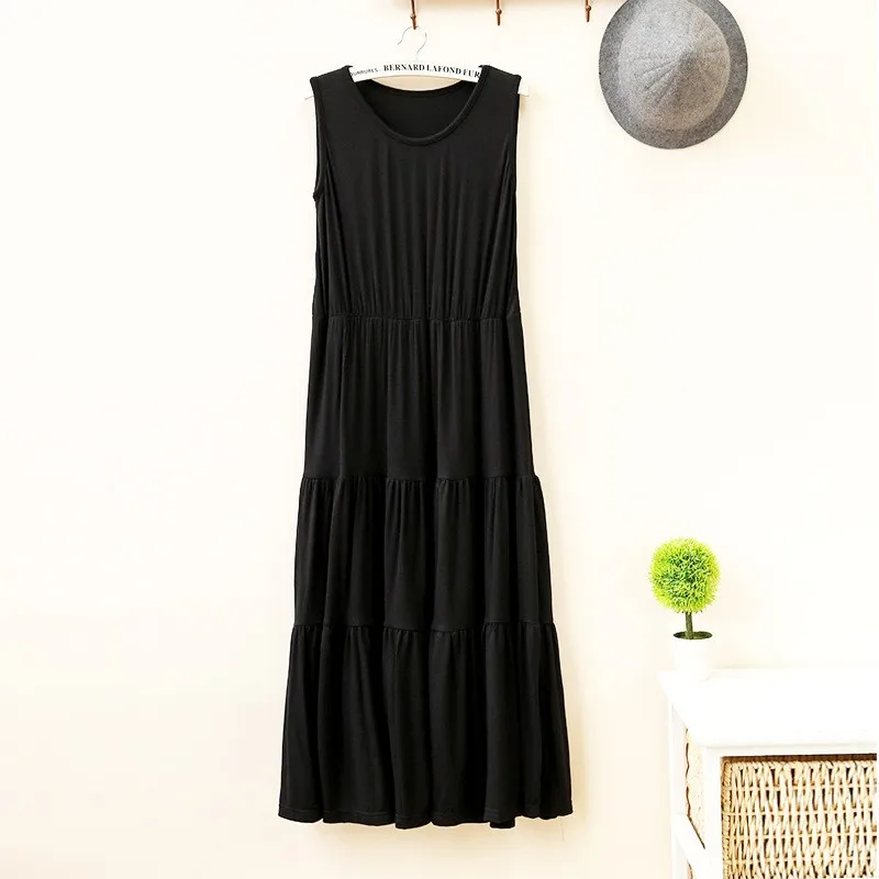 Vestido Longo Sem Alças de Modal para Mulheres, Estilo de Lazer em Casa, Cintura Elástica, Saia em Camadas, Tamanho Plus, Sem...