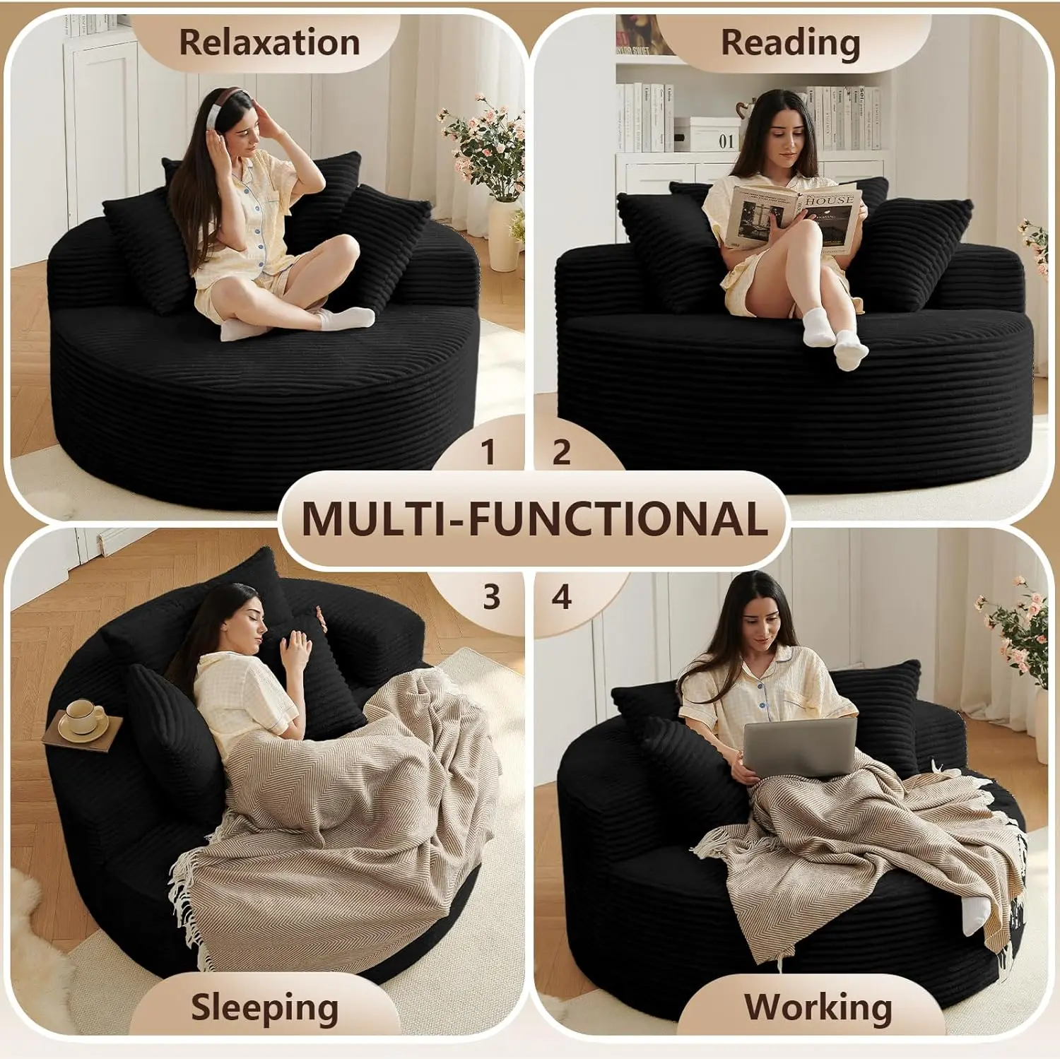 [حار بيع! ] كرسي مستدير كبير الحجم للاستراحة في الأماكن المغلقة، كرسي أريكة منجد ذو مقعد عميق على شكل سحابة كبيرة، بدون تجميع