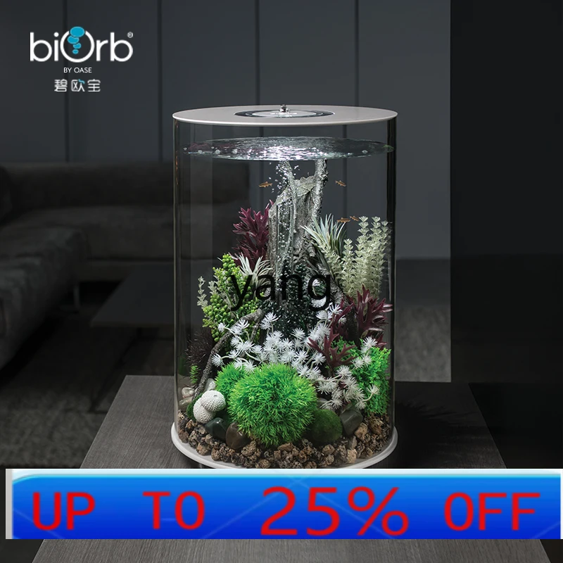 

Lhh mini home office landscaping creative cylindrical fish tank aquarium