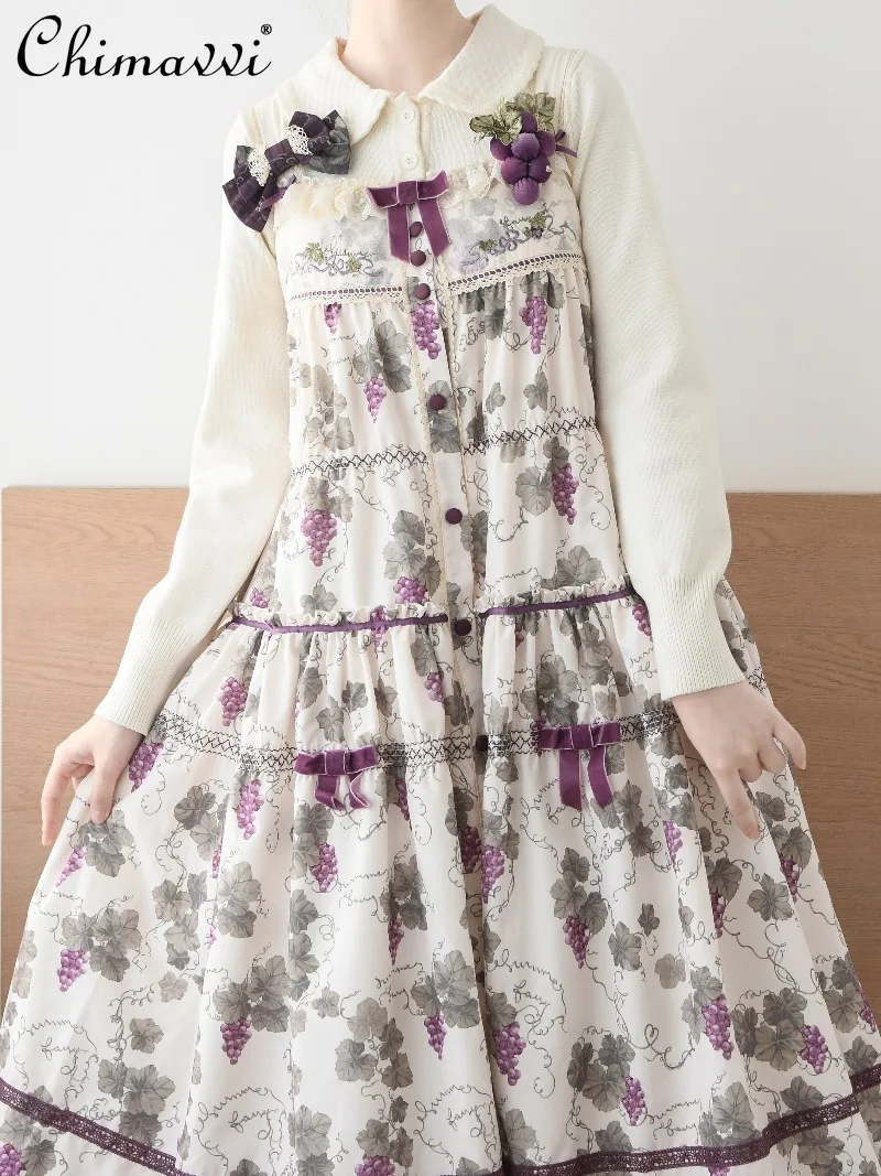

2025 Autumn Winter New Sweet Girl Thickened Doll Collar Sweater Lolita Cute Soft Girl Long Sleeve Loose Women's Knitted Top