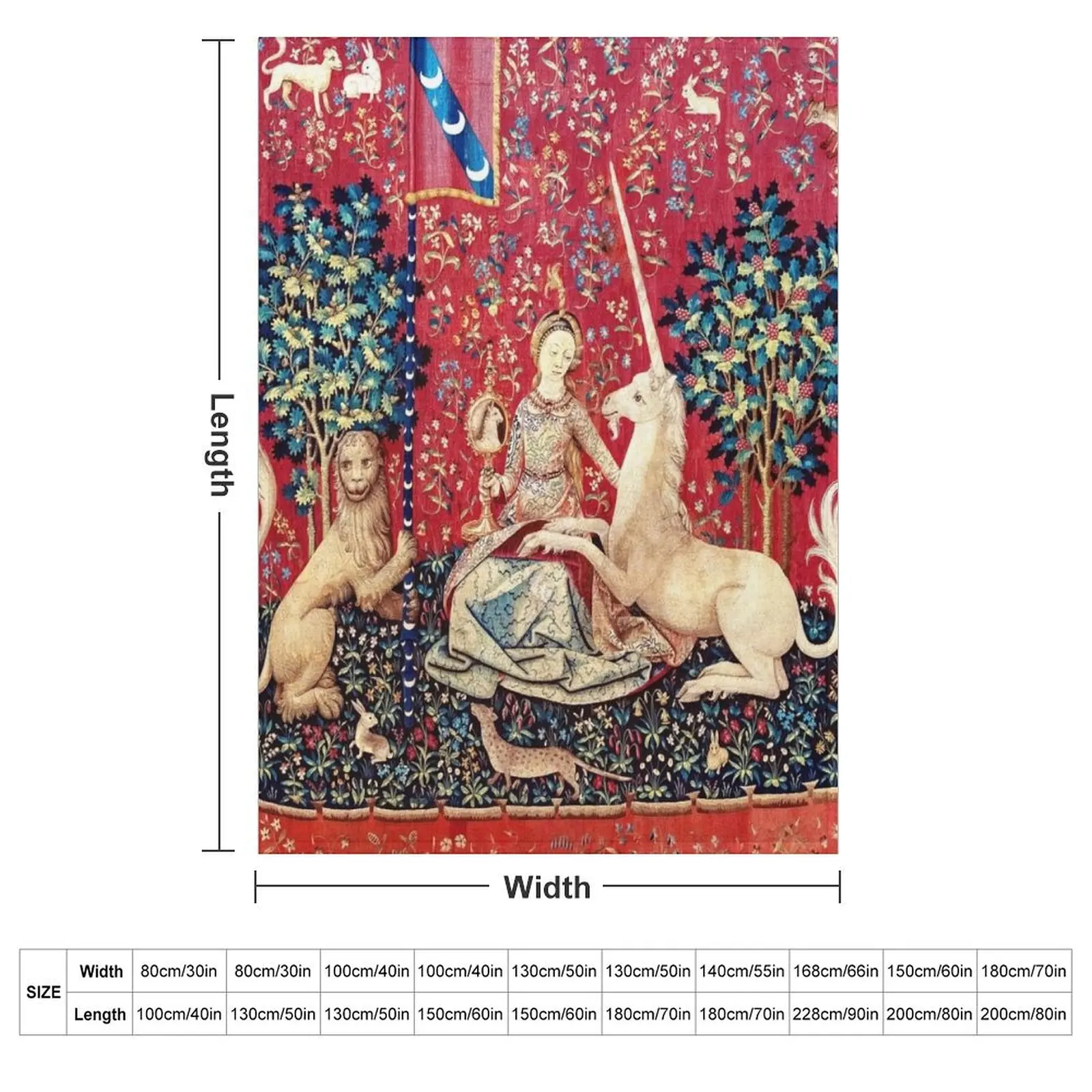The Lady and the Unicorn - Sight: La Dame ?? la licorne - La Vue - Medieval Unicorn Tapestry Throw Blanket for babies Blankets