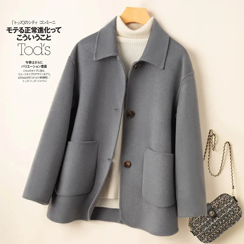 Retro Loose Casual Woolen Coats Women's Single Breasted Stand