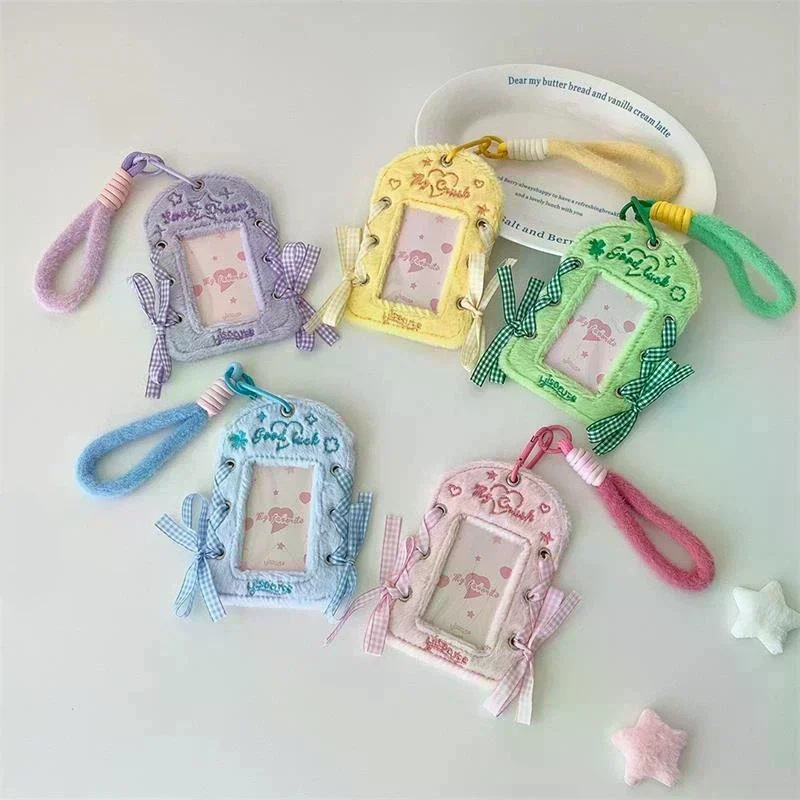 

Ballet-style Ribbon Photocard Holder Plush Card Holder With Lanyard Idol Photo Storage Card Display Protective Pendant Gift