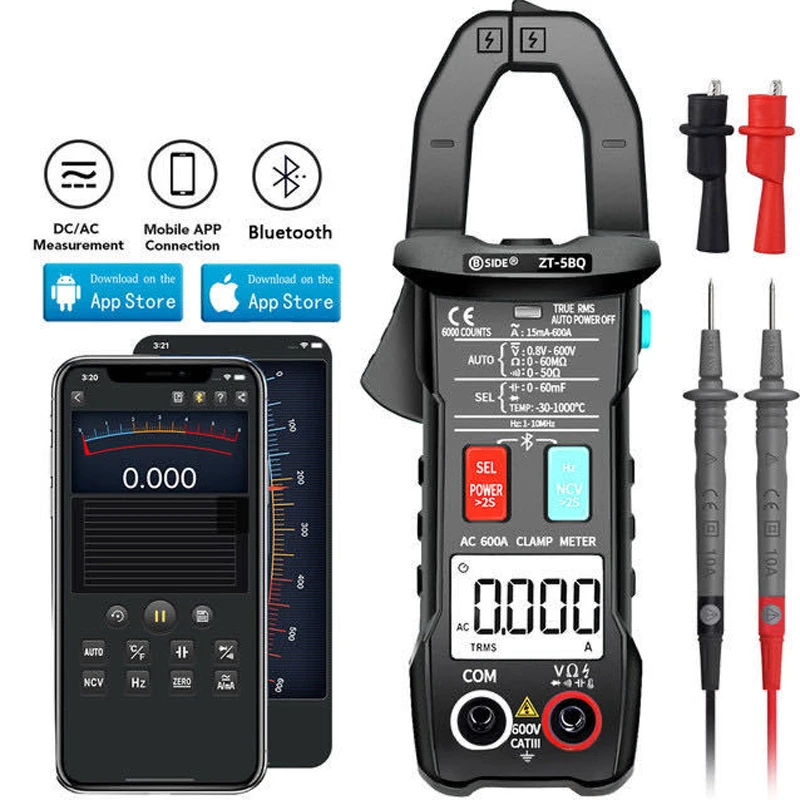 Imagem -03 - Bside-braçadeira Medidor sem Fio Multímetro Inteligente True Rms Voltímetro Amperímetro Auto Rang Capacitor Ncv Tester Zt5bq Tecnologia Digital