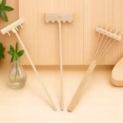

3 Pcs Small Sand Table Accessories Set Office Decor Bonsai Rake Wooden Garden Tiny for Zen