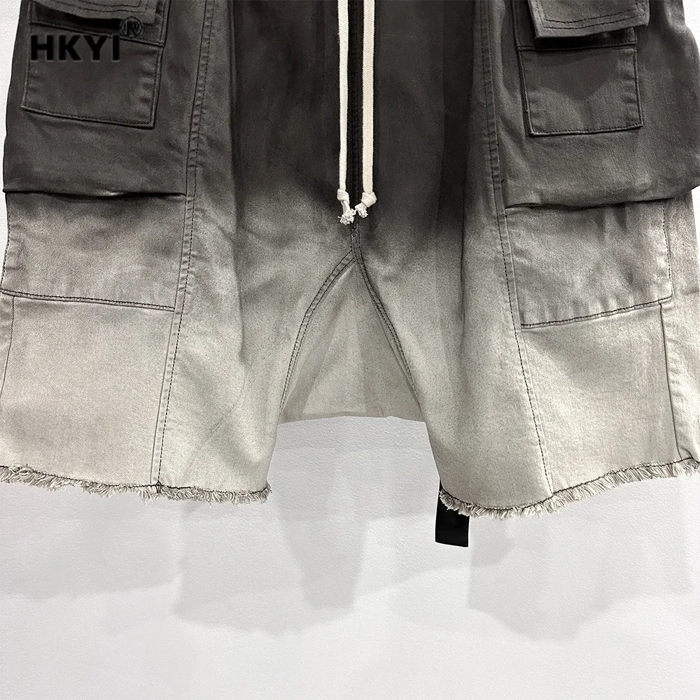 HKYI men's workwear double ring wash water gradient drop off stall Haren five point shorts