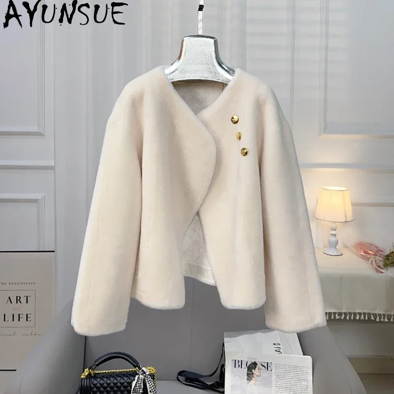 

AYUNSUE 100% Sheep Shearing Jacket for Women 2023 Fall Winter Short Lamb Wool Coat Korean Style Coats and Jackets Abrigo Mujer