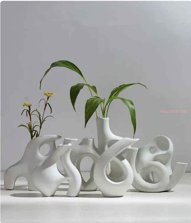 Ceramic Vase Abstract Flower Arrangement Hydroponic Crafts Ornaments Modern Home Decoration Accessories White Vases Decor