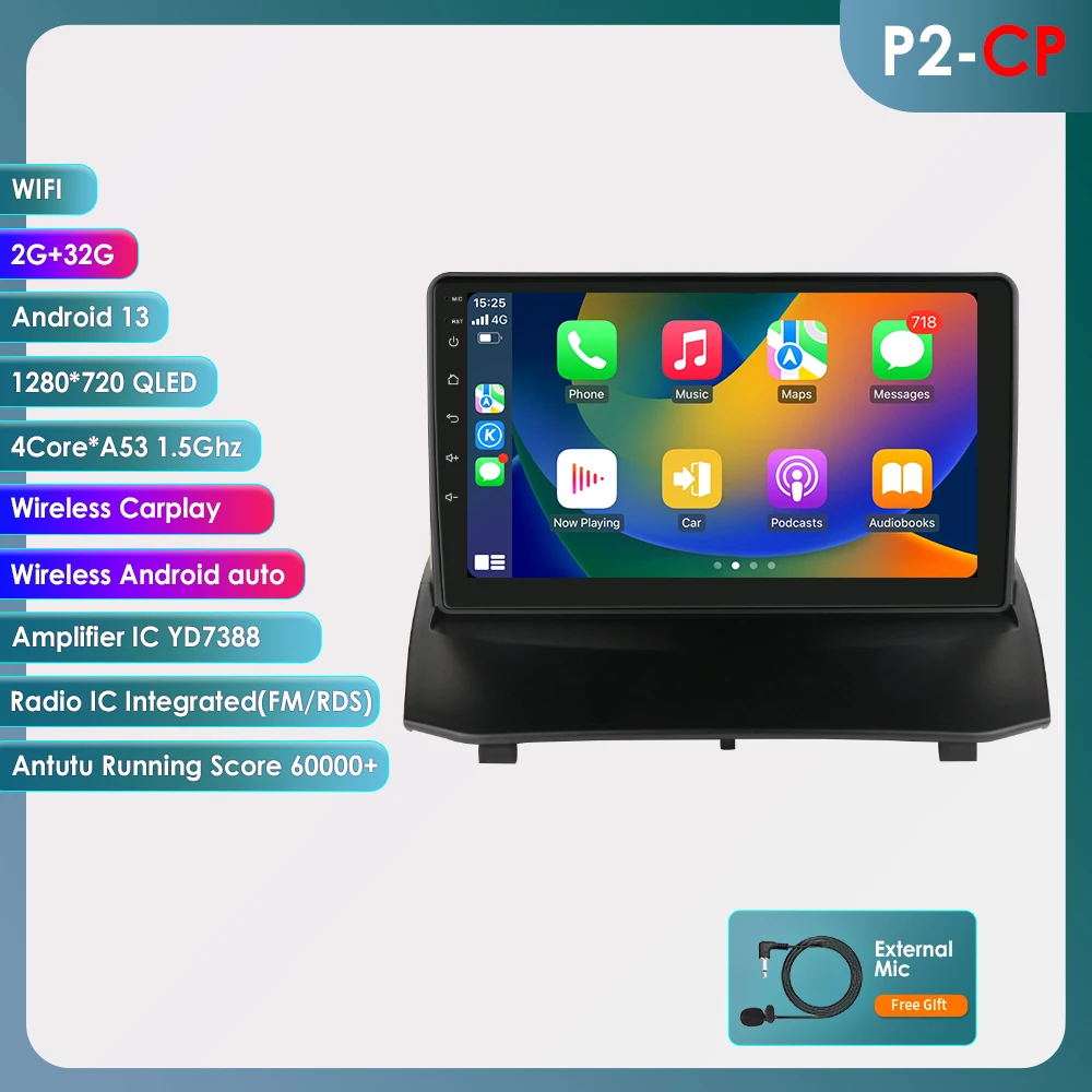 OSSURET Snelle Levering 9 Inch 2 Din Android 15 Autostereo voor Ford Fiesta 2009 - 2017 met Qualcomm Snapdragon 6115 Octa Core GPS Navigatie Bluetooth Handsfree SWC Draadloze Carplay Android Auto