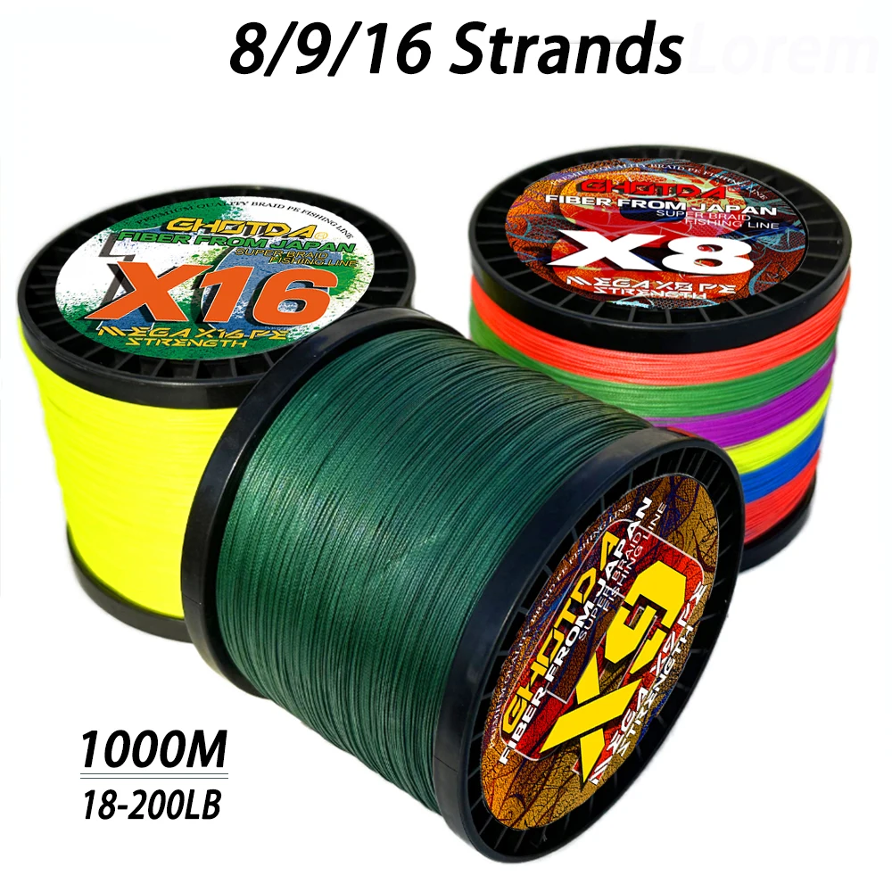 

Плетеная леска GHOTDA X8/9/16, 1000 м, 18-200 фунтов, резьба 0,14-0,8 мм, супермощная морская рыболовная веревка для морской лески