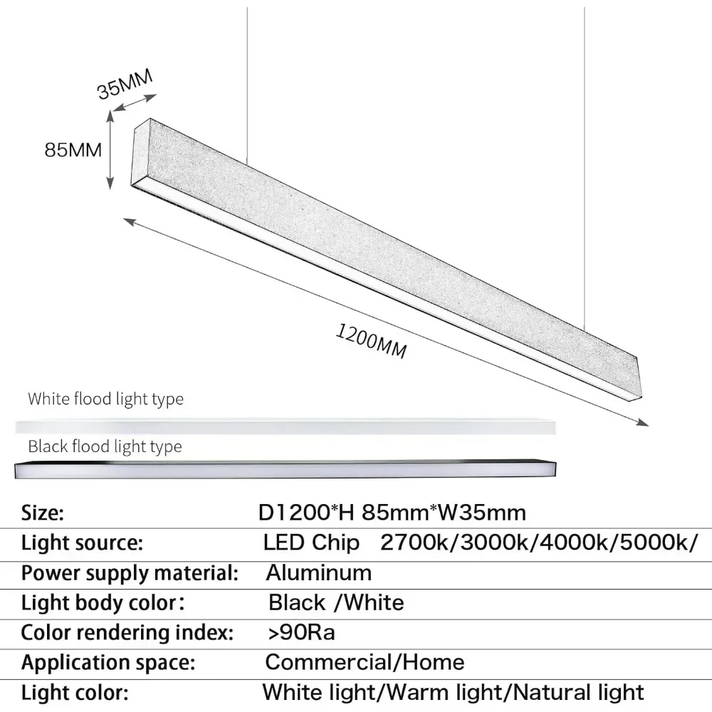 36W LED Pendant with OSRAM Chips Natural Glow Aluminum Black Floodlight for Office & Dining Room Elegant & Functional Lighting