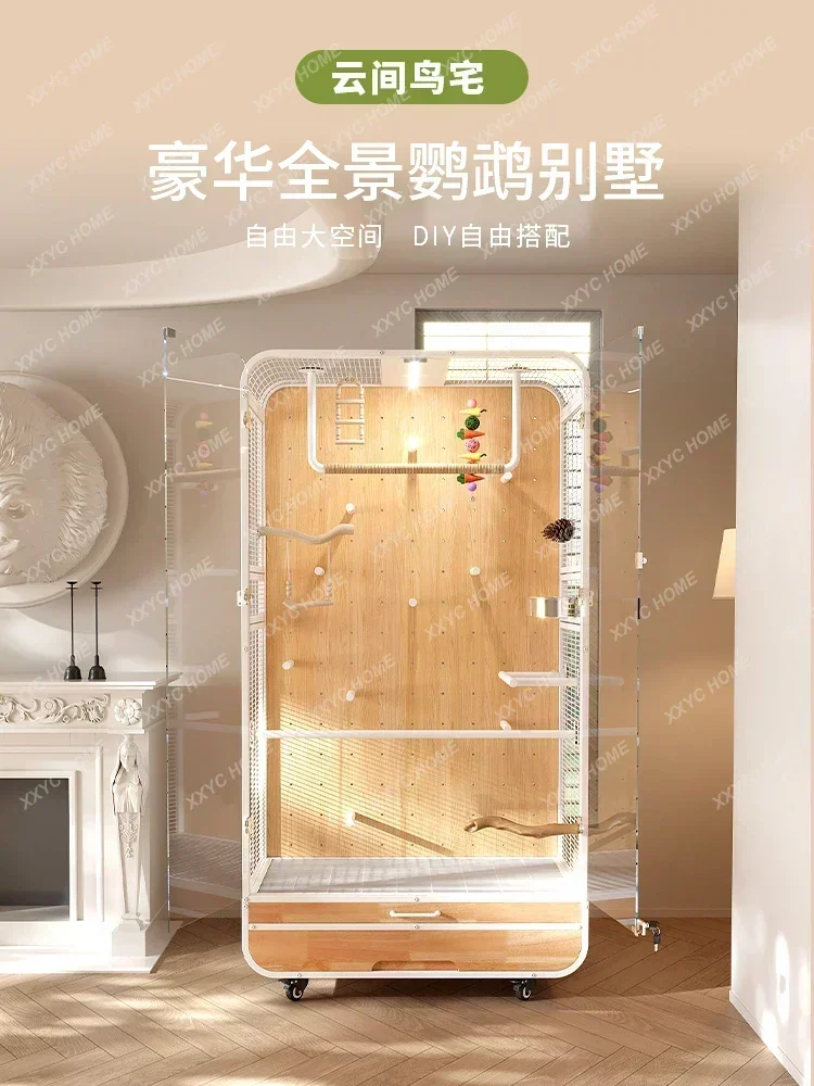 Large bird cage parrot villa panoramic solid wood ecological cabinet gray machine Xuanfeng