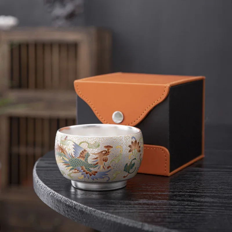 

Pure silver teacup creative Guochao teacup holiday gift single cup ceramic tea bowl merchandise tea master cup gift box