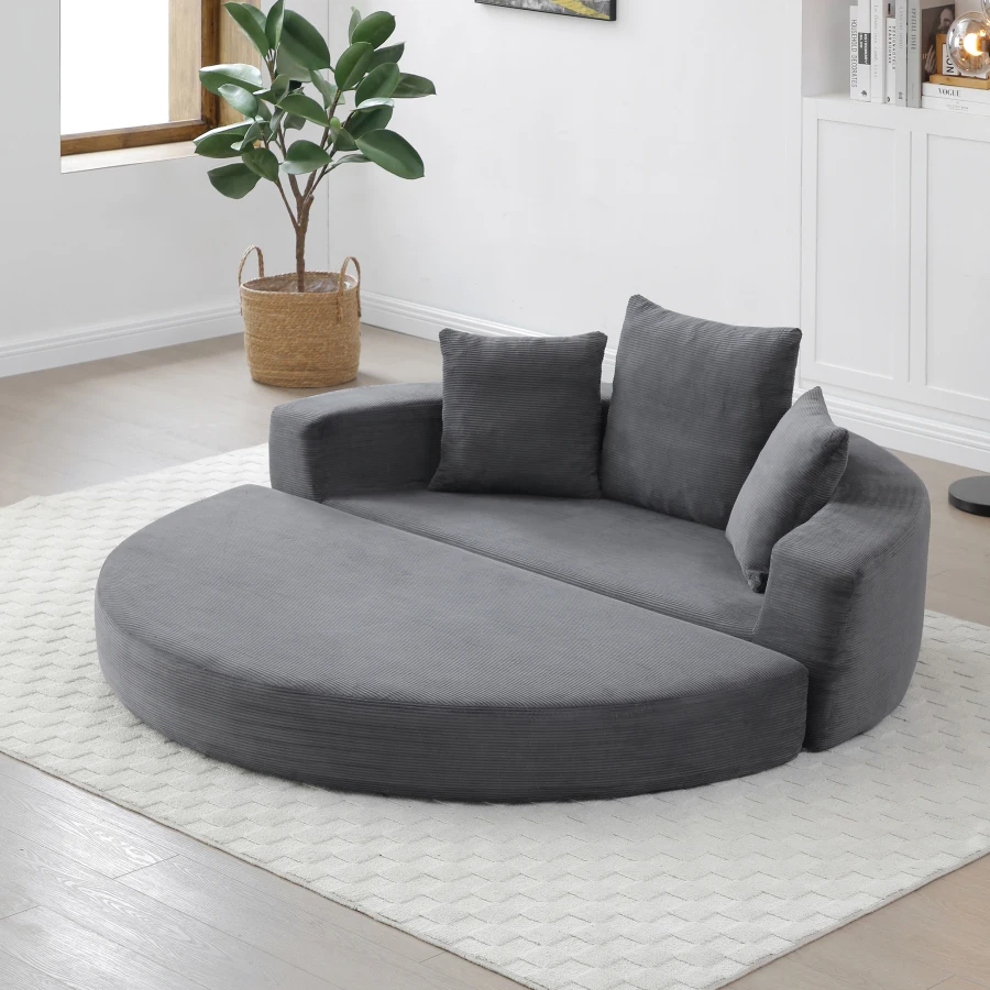 Convertible sofa couch bed, multi-functional, circular bed, adjustable Futon sofa, No Assembly compressed corduroy floor lounge