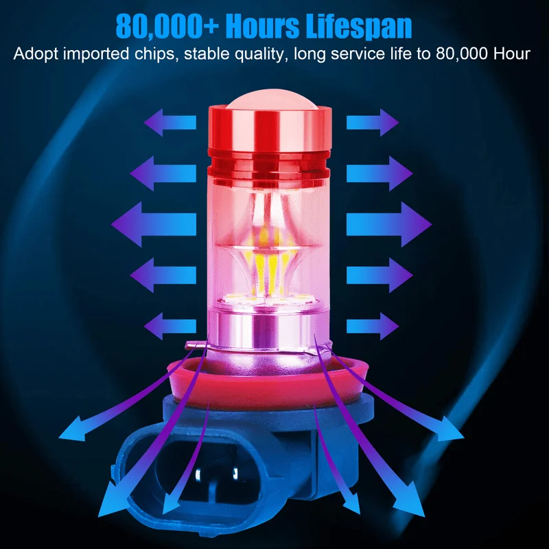 2 قطعة H11 H8 H8 H9 LED لمبة إضاءة محرك الضباب DRL عالية الطاقة 100 واط ضوء 6000 كيلو أبيض جدًا ، سهلة التركيب المكونات ، بدون بطارية