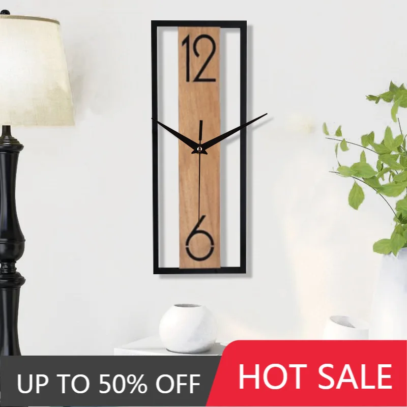 Solid Wood Wall Clock Modern Minimalist Rectangular Wall Clock Living Room Aesthetic Silent Creative Clocks Home Decoration