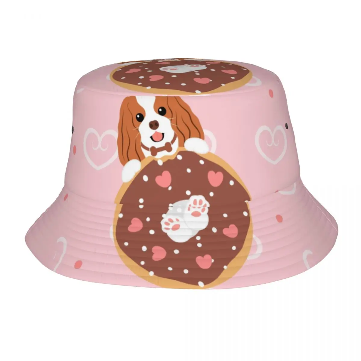 Love Cavalier King Charles Spaniel And Donut Unisex Bucket Hats Personalized Summer Beach Sun Dog Hats