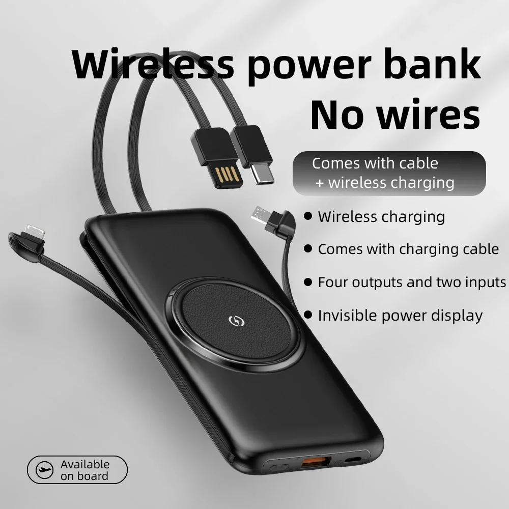 10000/20000mAh Wireless Charger Power Bank For iPhone Samsung Huawei Xiaomi Built-in 4 Cables Powerbank Battery Charger android