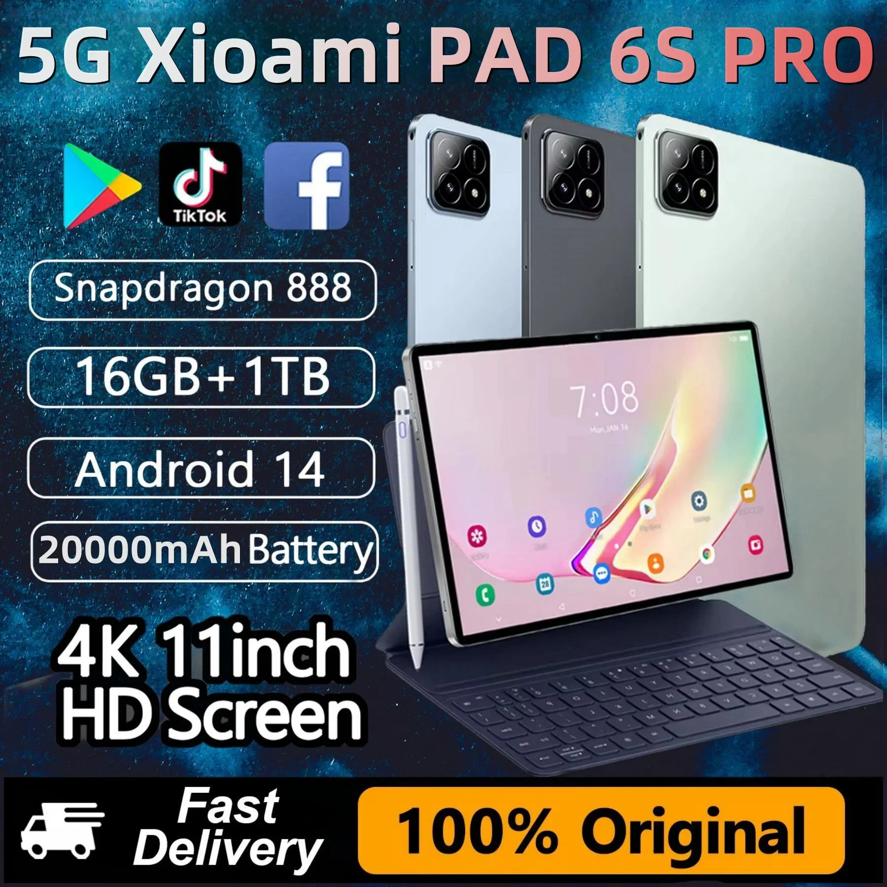 Оригинальный планшет Xioami Pad 6S Pro, 11 дюймов, HD, 4K, Android 14, 16 ГБ + 1 ТБ, 2024 мАч