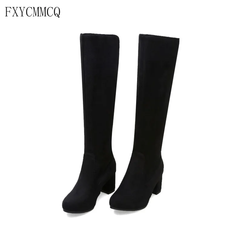 

FXYCMMCQ Large Size 33-48 Winter Round But Knee Boots Lace-up High Heels (6cm) Casual Office Warm Women's Shoes 303