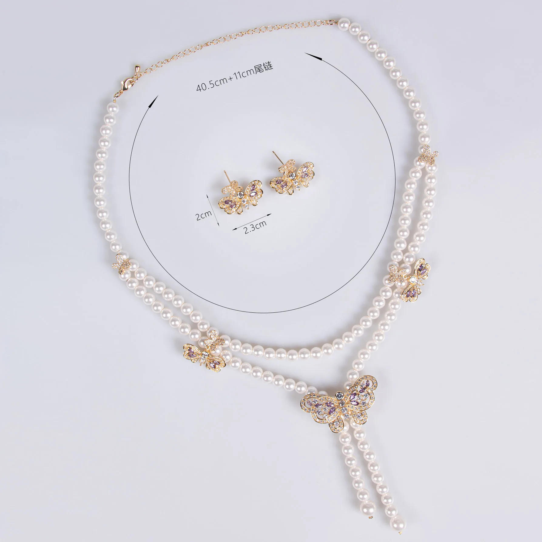 Nuovo vestito accessori collana orecchini set impilare doppia perla farfalla pendente festa cena matrimonio sposa M-243