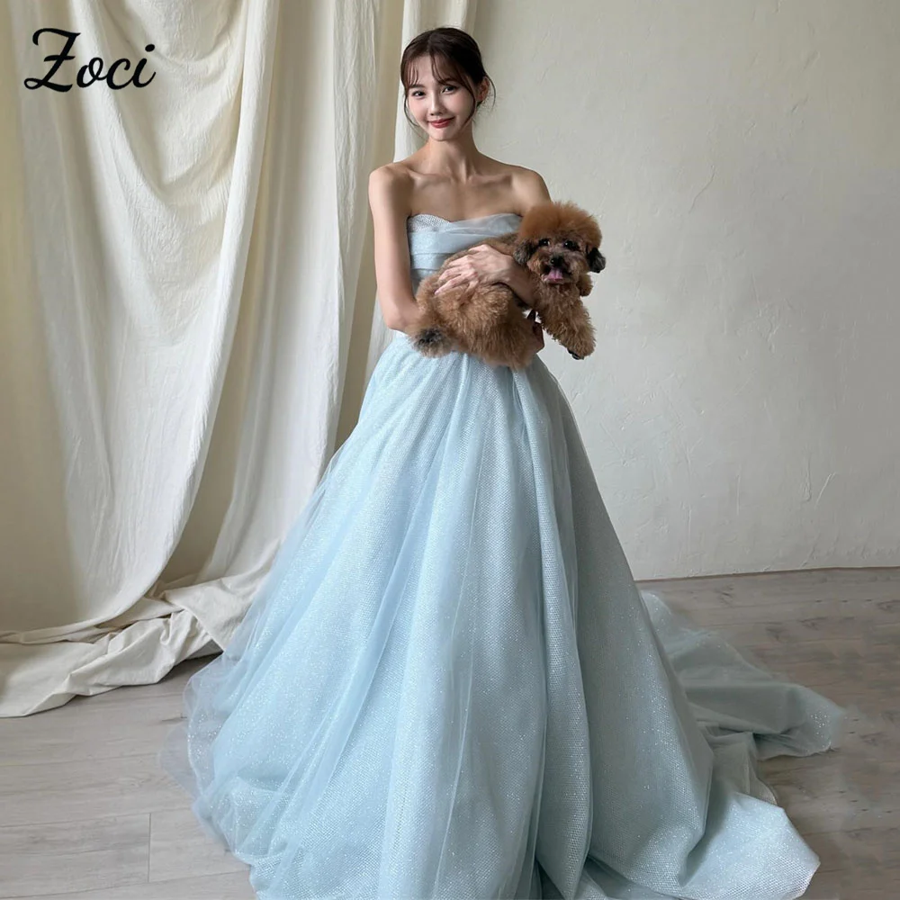 

Свадебное платье Zoci Sweetheart небесно-голубого цвета в корейском стиле, сказочное, блестящее, из фатина, на заказ, для фотосессии, сверкающее платье для невесты на прием.