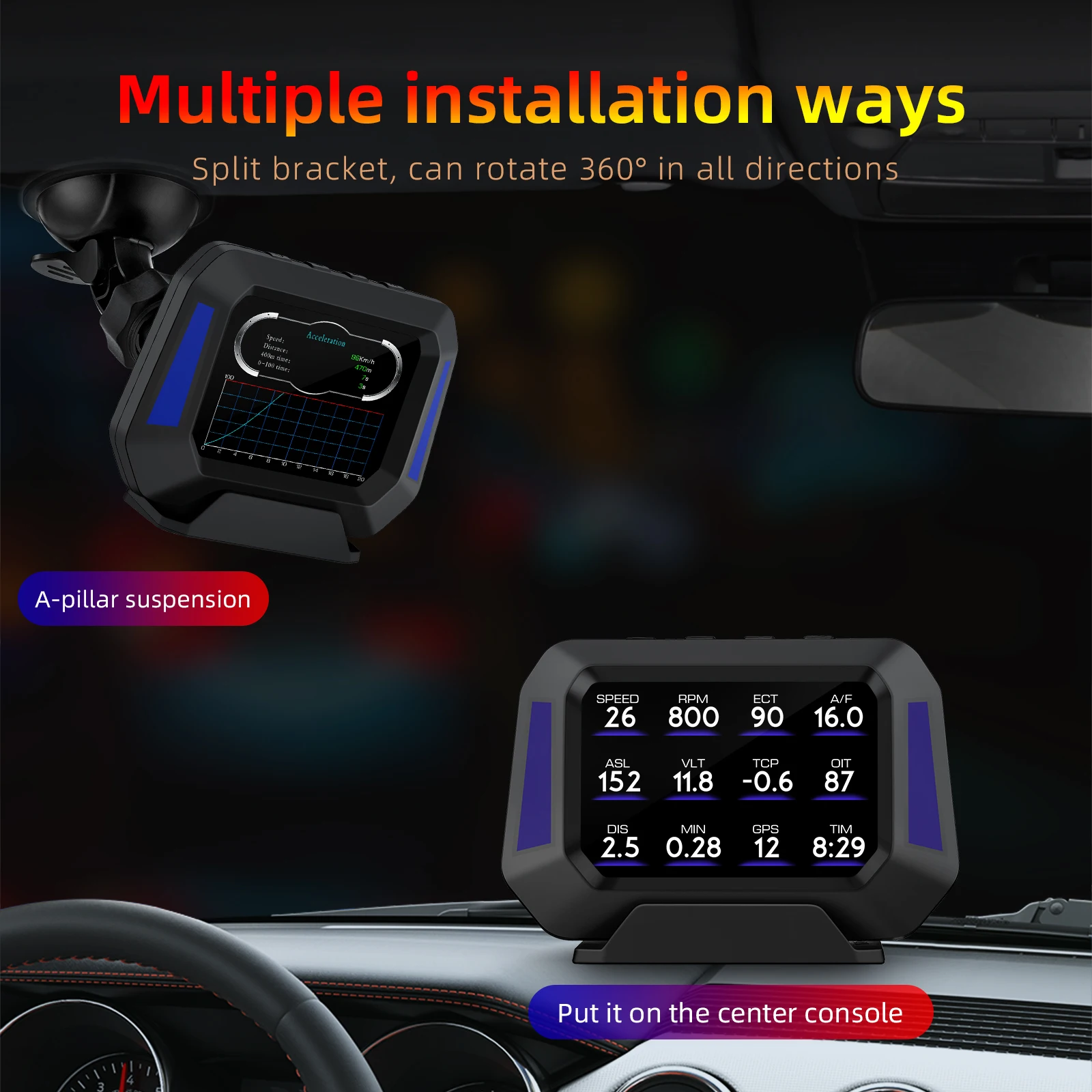 P21 Head Up Display OBD2 Car Speed Meter Inclinometer 4X4 Tilt Pitch Angle Multifunction Car Electronic Accessories 12 language