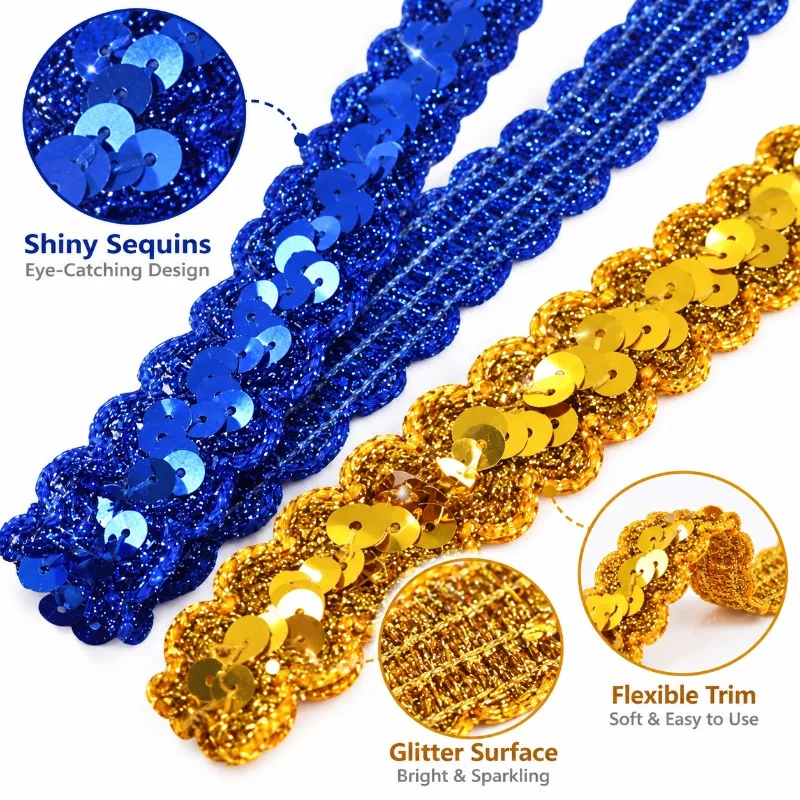 1Pc=13Meters 23mm Shiny Sequin Lace Trim Braided Polyester Mesh Ribbon Dance Dress Stage Costume Garment DIY Sewing Accessories 3