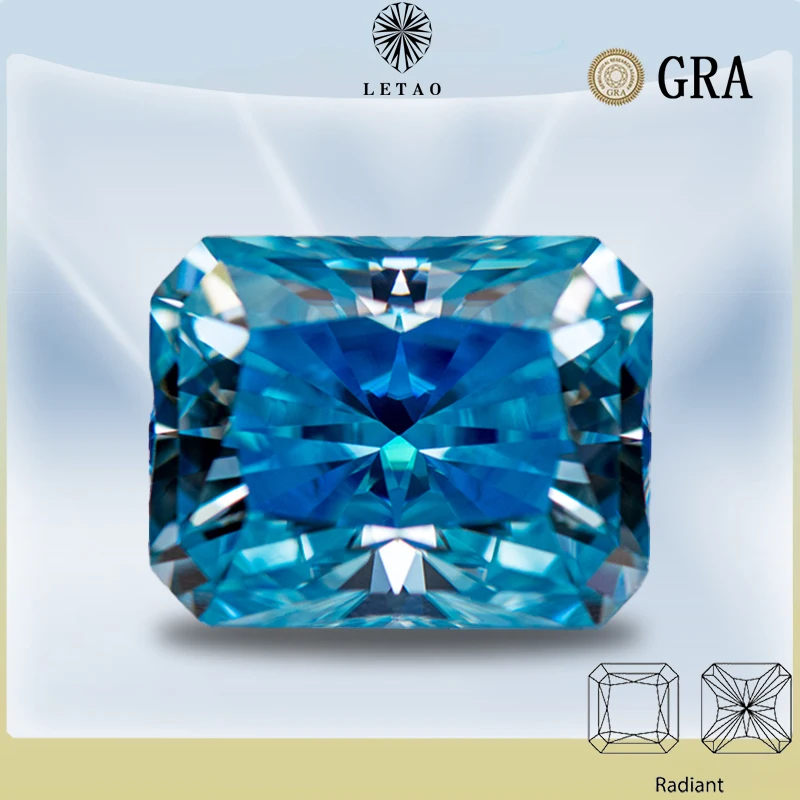 

Moissanite Stone Aquamarine Color Radiant Cut Lab Grown Diamond DIY Ring Necklace Earrings Main Materials with GRA Certificate