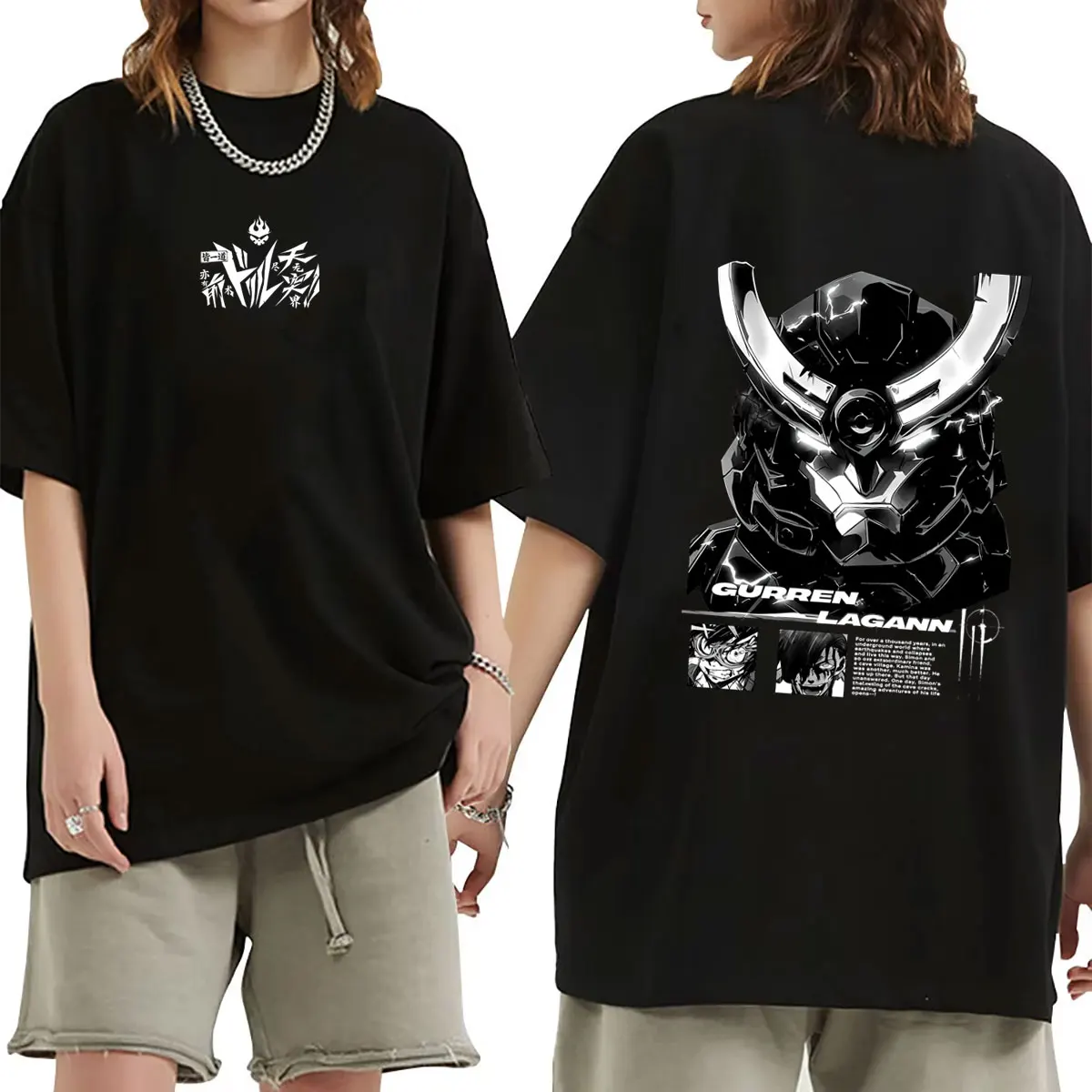 Anime Tengen Toppa Gurren Lagann Kamina Simon Print T-shirt Men Women Manga Casual Oversized T Shirts Male Fashion Vintage Tees