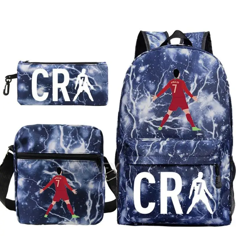 Football Ronaldo CR7 Backpack 3pcs/set School Bags for Girls Boy Laptop Travel Knapsack Women Rucksack Shoulder Bags Pen Case