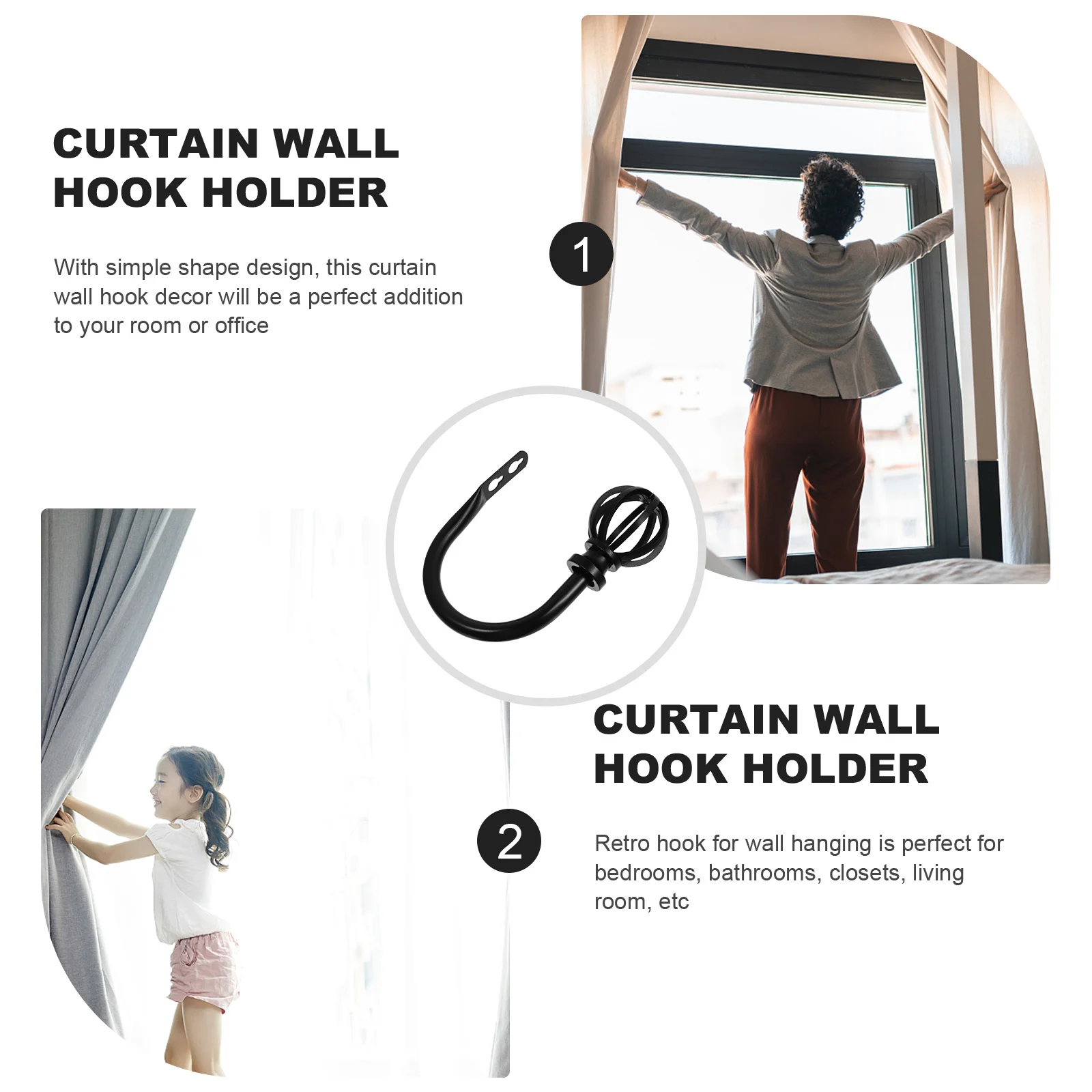 

2Pcs Iron Curtain Tieback Decorative Wall Hook Holder Modern Style Home Accessories Curtain Holders Household Hooks