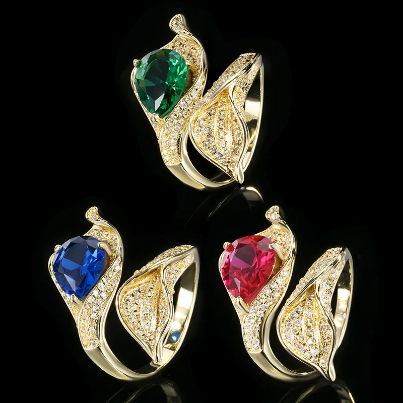 

Jewelry Gold Plated Colored Gems Corundum Water Drop Vintage Ring 8*10