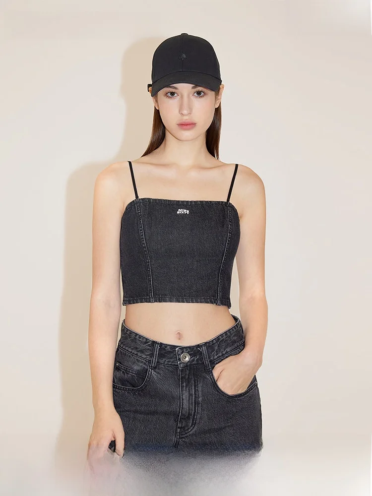 

Denim Tube Top Women's Removable Strap ort Sle Cotton Casual Faion Spring 2024 Sexy Girl Outfit