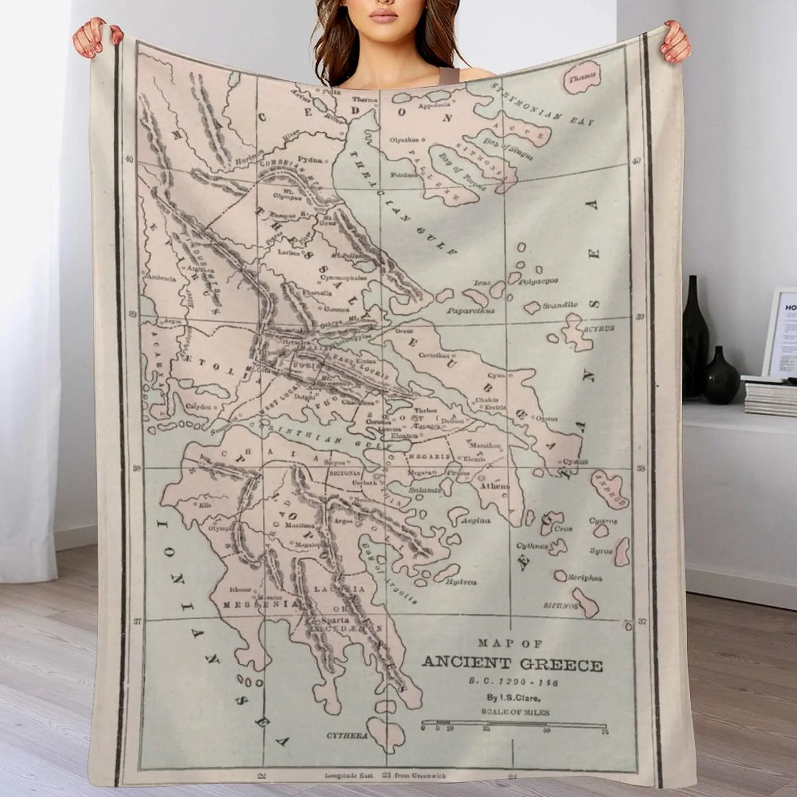 Ancient Greece Map (1901) Throw Blanket Soft Beds Quilt Blankets