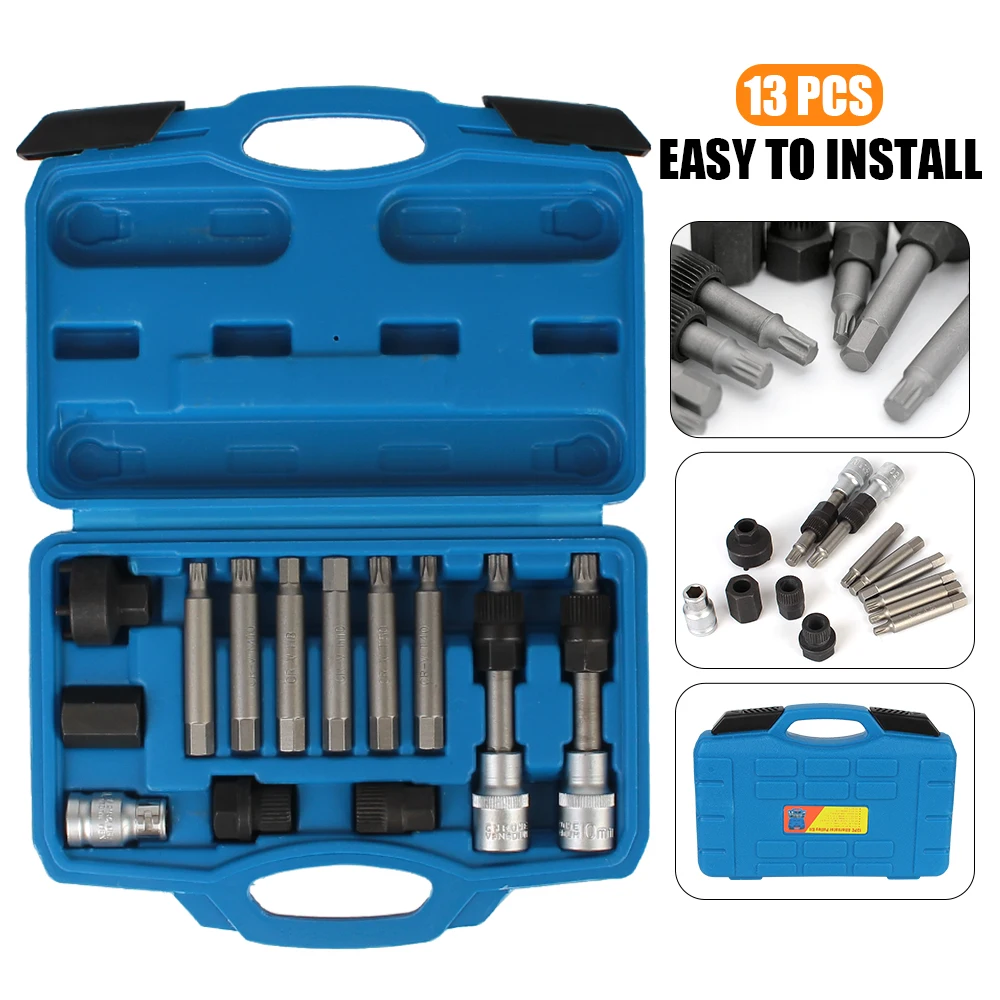 

Alternator Freewheel Pulley Removal 13 Pcs/Set Car Belt Removal Wrench Tool Engine Auto Tool Set Universal